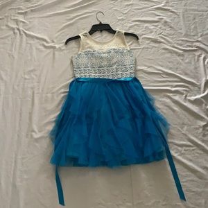 blue kids dress with ruffles